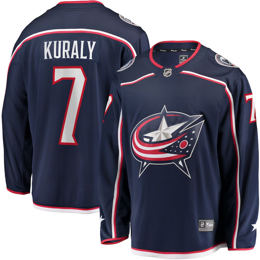 Men's Columbus Blue Jackets Sean Kuraly #7 Navy Home Breakaway Player jersey