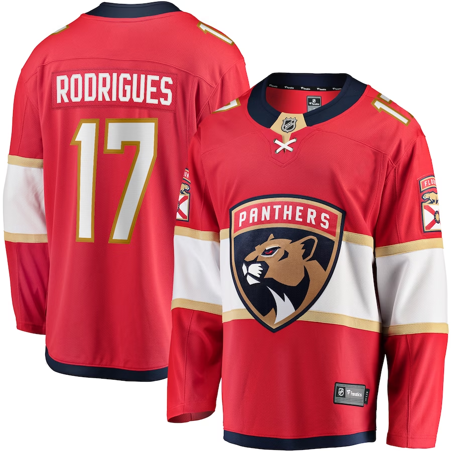 Men's Florida Panthers Evan Rodrigues #17 Red Player jersey