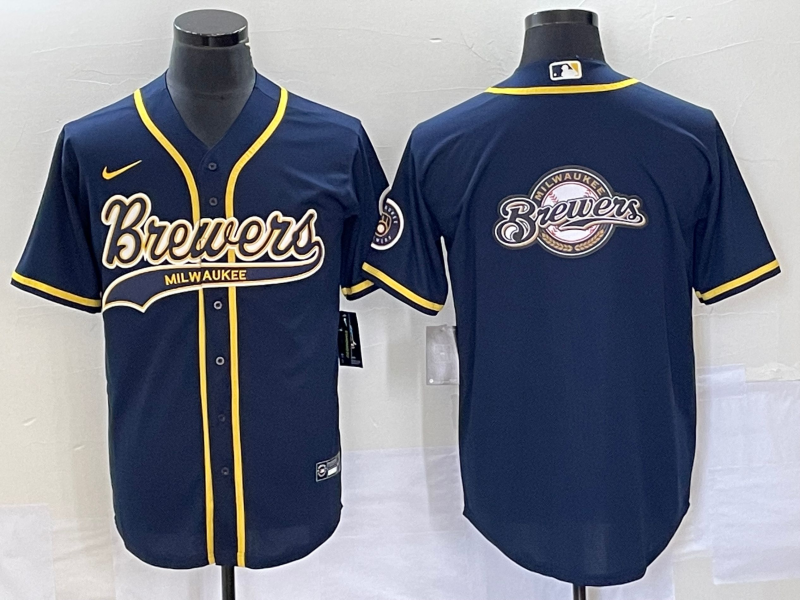 Men's Milwaukee Brewers Navy Replica Team jersey Joint Edition