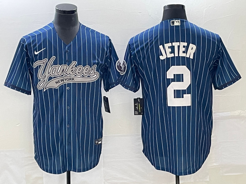 Men's New York Yankees Derek Jeter #2 Blue Player jersey Joint Edition