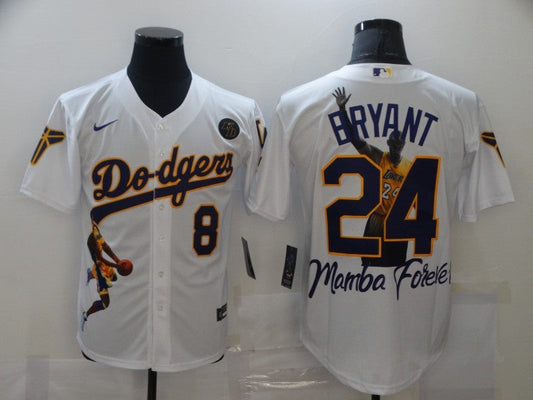 Men's Los Angeles Dodgers Kobe Bryant #8-24 White Replica Game jersey