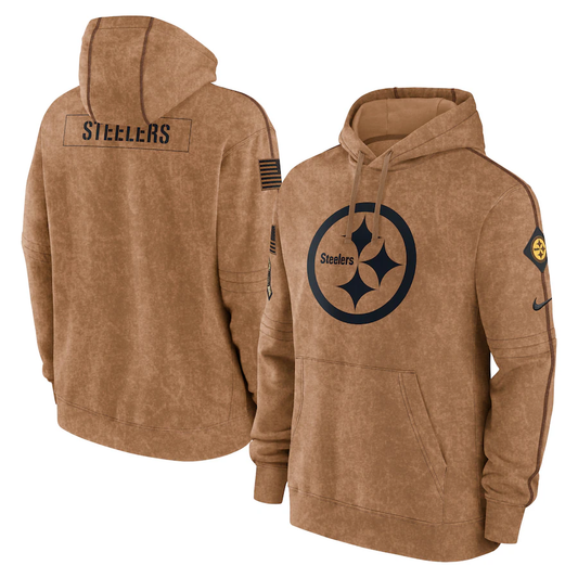 Men's Pittsburgh Steelers Brown 2023 Salute To Service Club Pullover Hoodie1
