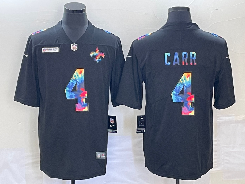 Men's New Orleans Saints Derek Carr #4 Black Player Game jersey