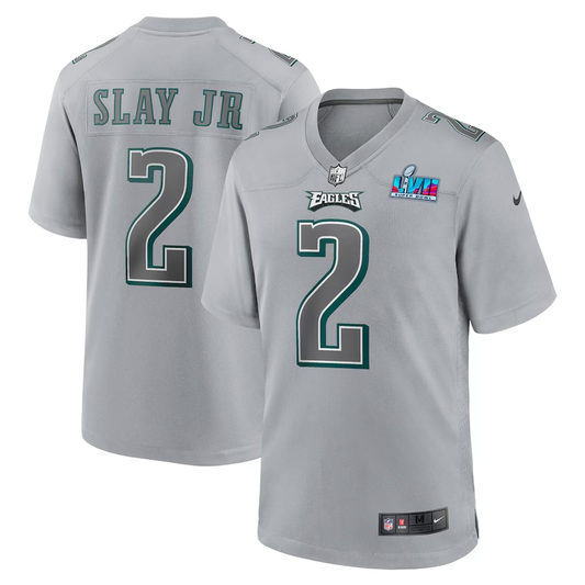 Men's Philadelphia Eagles Darius Slay Jr. #2 Gray Super Bowl LVII Patch Atmosphere Fashion Game jersey