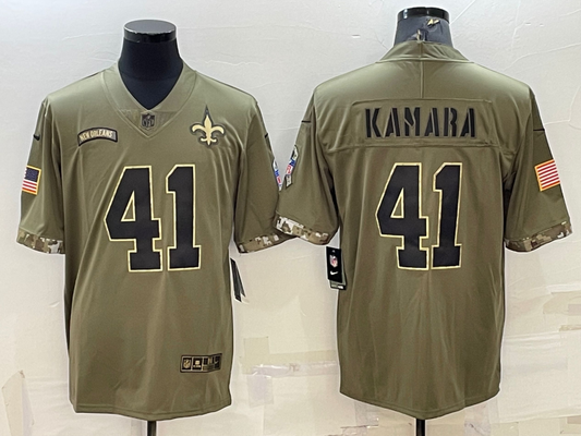 Men's New Orleans Saints Alvin Kamara #41 Olive 2022 Salute To Service Limited jersey