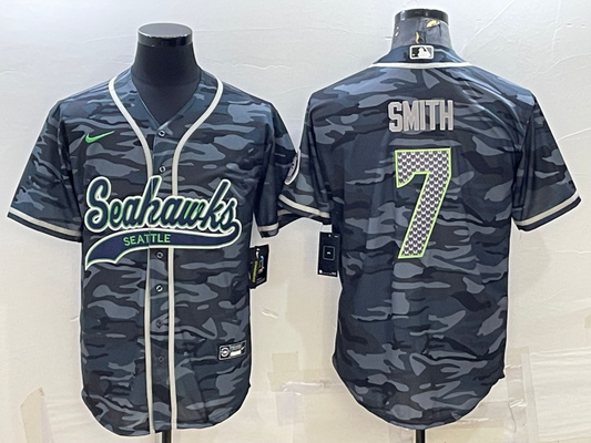 Men's Seattle Seahawks Geno Smith #7 Grey Camouflage Game jersey Joint Edition