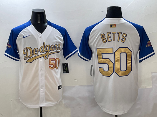 Men's Los Angeles Dodgers Mookie Betts #50 White 2025 Gold Collection Player Jersey