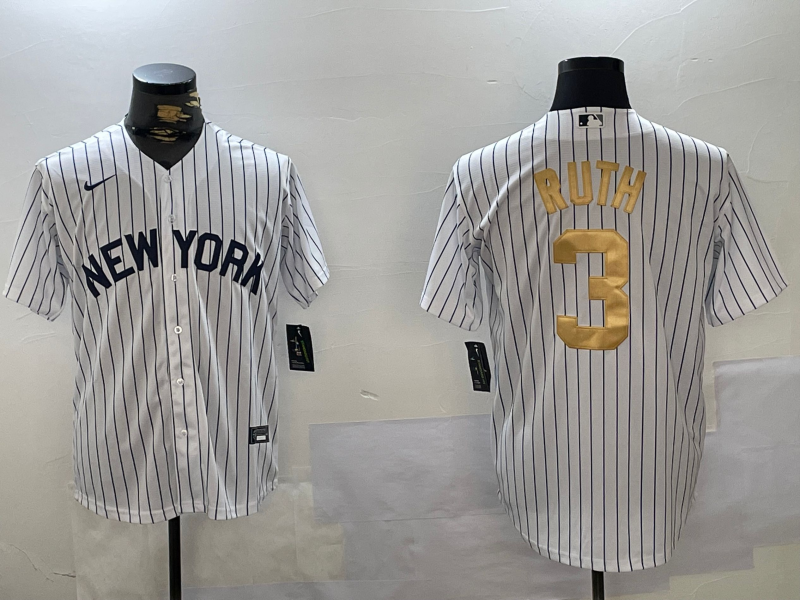 Men's New York Yankees Babe Ruth #3 White Player Game jersey