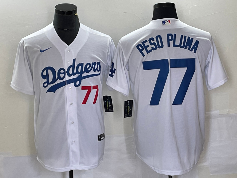 Men's Los Angeles Dodgers Peso Pluma #77 White Replica Player jersey