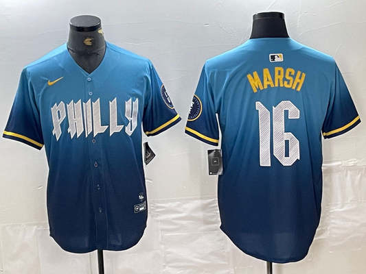 Men's Philadelphia Phillies Brandon Marsh #16 Blue 2024 City Connect Limited Player jersey