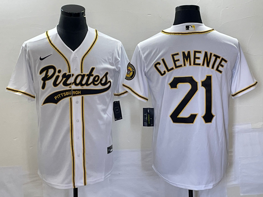 Men's Pittsburgh Pirates Roberto Clemente #21 White Replica Team jersey Joint Edition