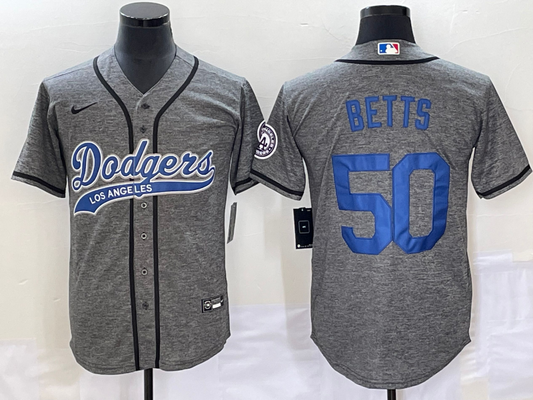 Men's Los Angeles Dodgers Mookie Betts #50 Gray Game jersey Joint Edition