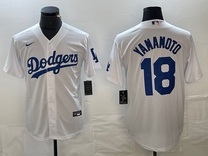 Men's Los Angeles Dodgers Yoshinobu Yamamoto #18 White Home Replica Player jersey