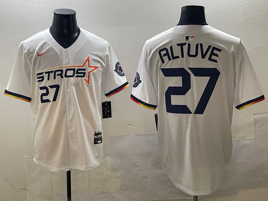 Men's Houston Astros Jose Altuve #27 White 2025 City Connect Limited Player jersey