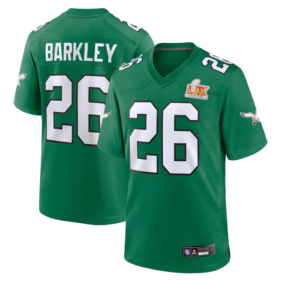 #26 Saquon Barkley Player Kelly Green P.Eagles Super Bowl LIX 2nd Alternate Game Football Jerseys
