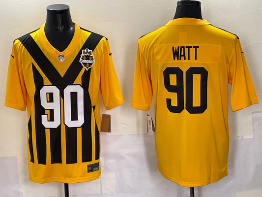 Men's Pittsburgh Steelers T.J. Watt #90 Gold Alternate 1933 Throwback Game Jersey