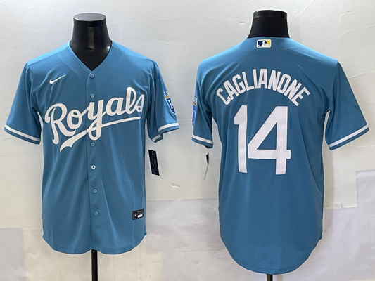 Men's Kansas City Royals Jac Caglianone #14 Light Blue Alternate Replica Jersey