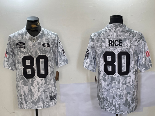 Men's San Francisco 49ers Jerry Rice #80 Arctic Camo 2024 Salute to Service Retired Player Limited jersey
