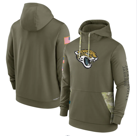 Men's Jacksonville Jaguars Olive 2022 Salute to Service Therma Performance Pullover Hoodie1