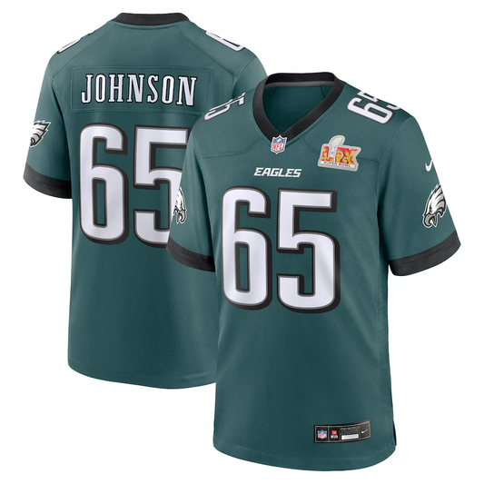 Men's Philadelphia Eagles Lane Johnson #65 Midnight Green Super Bowl LIX Game Player jersey