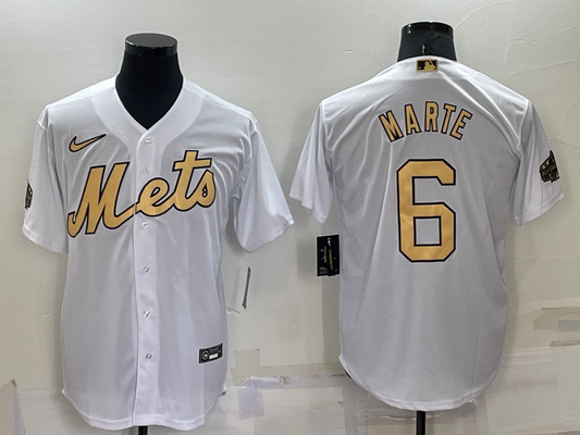 Men's New York Mets Starling Marte #6 White Replica Baseball jersey