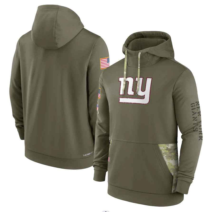 Men's New York Giants Olive 2022 Salute to Service Therma Performance Pullover Hoodie1
