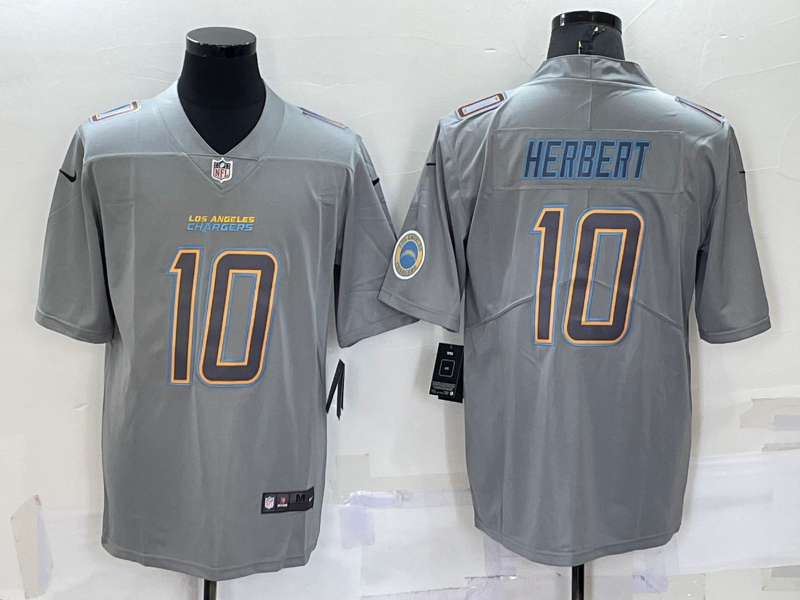Men's Los Angeles Chargers Justin Herbert #10 Gray Atmosphere Fashion Game jersey