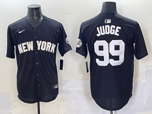 Men's New York Yankees Aaron Judge #99 Black Lights Out Replica Player Jersey