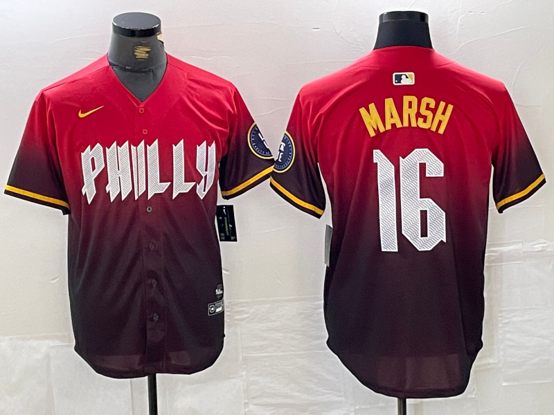 Men's Philadelphia Phillies Brandon Marsh #16 Red 2024 City Connect Limited Player jersey