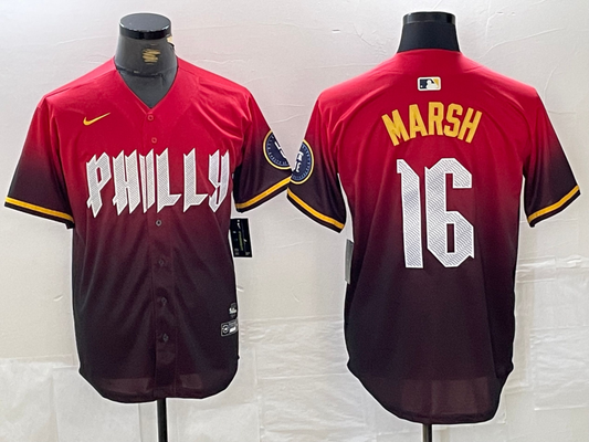 Men's Philadelphia Phillies Brandon Marsh #16 Red 2024 City Connect Limited Player jersey