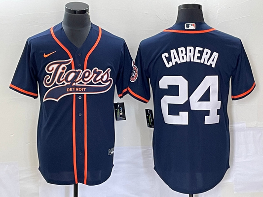 Men's Detroit Tigers Miguel Cabrera #24 Navy Replica Player jersey Joint Edition