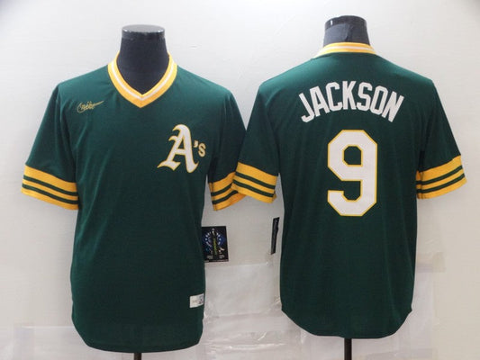Men's Oakland Athletics Reggie Jackson #9 Green Replica Baseball jersey