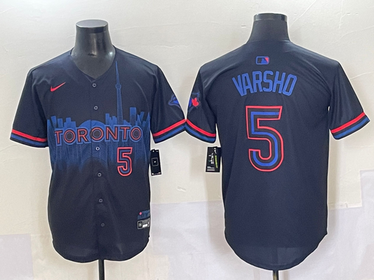 Men's Toronto Blue Jays Daulton Varsho #5 Black 2024 City Connect Limited Player Jersey