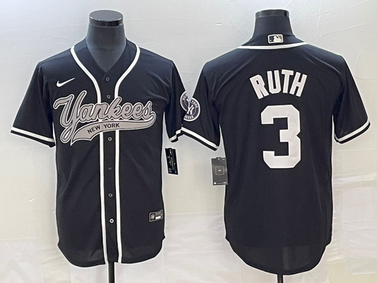 Men's New York Yankees Babe Ruth #3 Black Player jersey Joint Edition