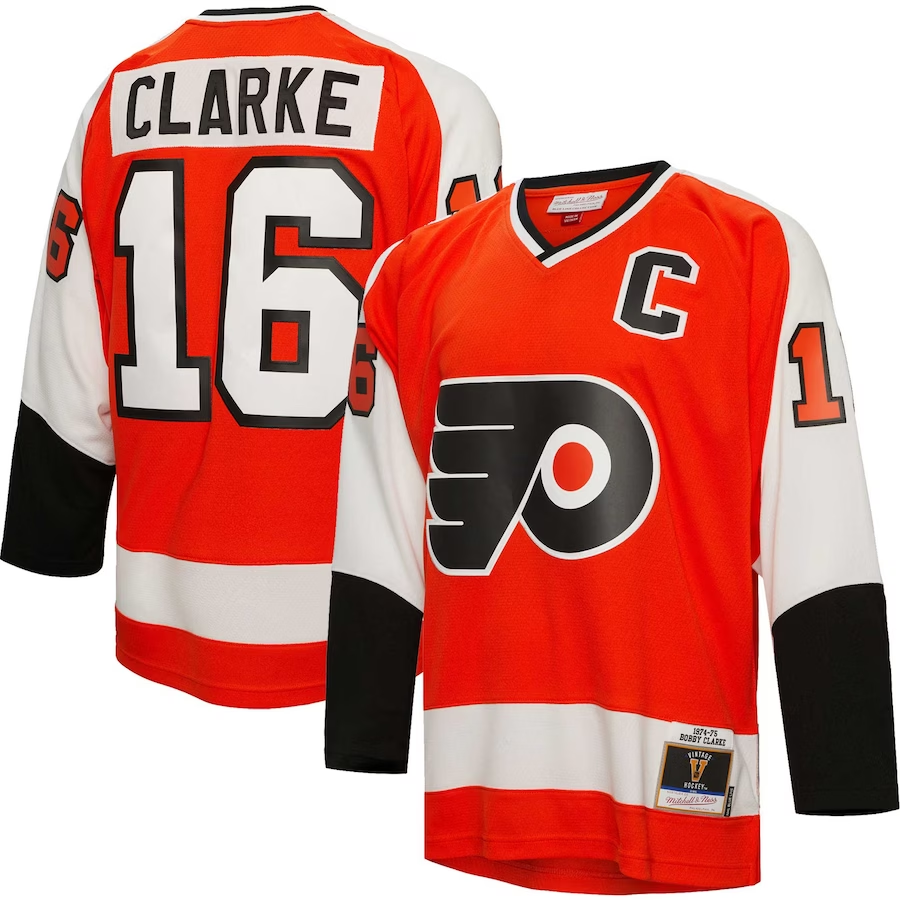 Men's Philadelphia Flyers Bobby Clarke #16 Orange Player Game jersey