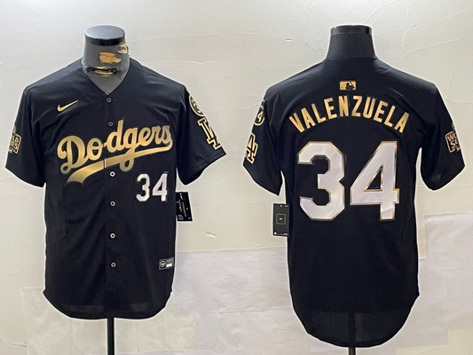 Men's Los Angeles Dodgers Fernando Valenzuela #34 Black Replica Player jersey