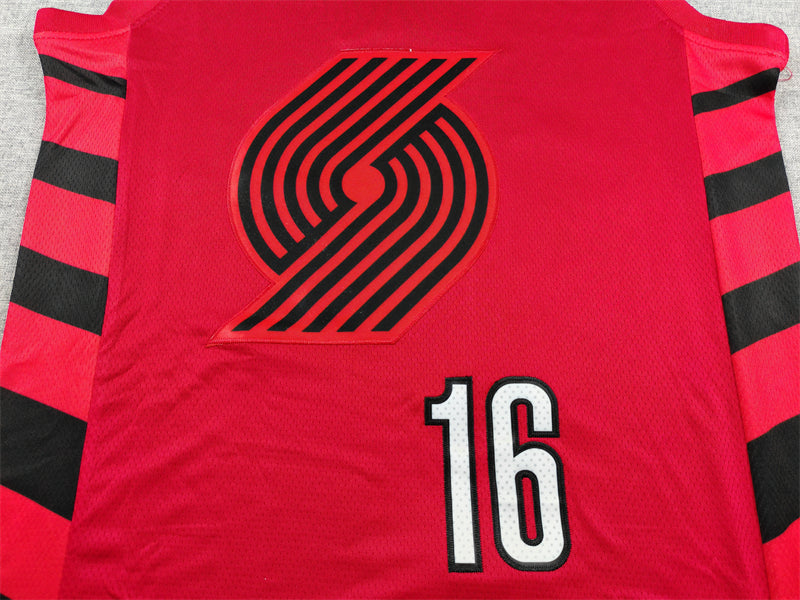 Men's Portland Trail Blazers Yang Hansen #16 Red 2022/23 Swingman Player Jersey - Statement Edition