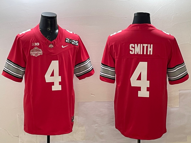 Men's Ohio State Buckeyes Jeremiah Smith #4 Red 2025 CFP Final National Champions Patch F.U.S.E. Jersey