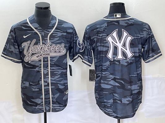 Men's New York Yankees Grey Camouflage Replica Player jersey Joint Edition