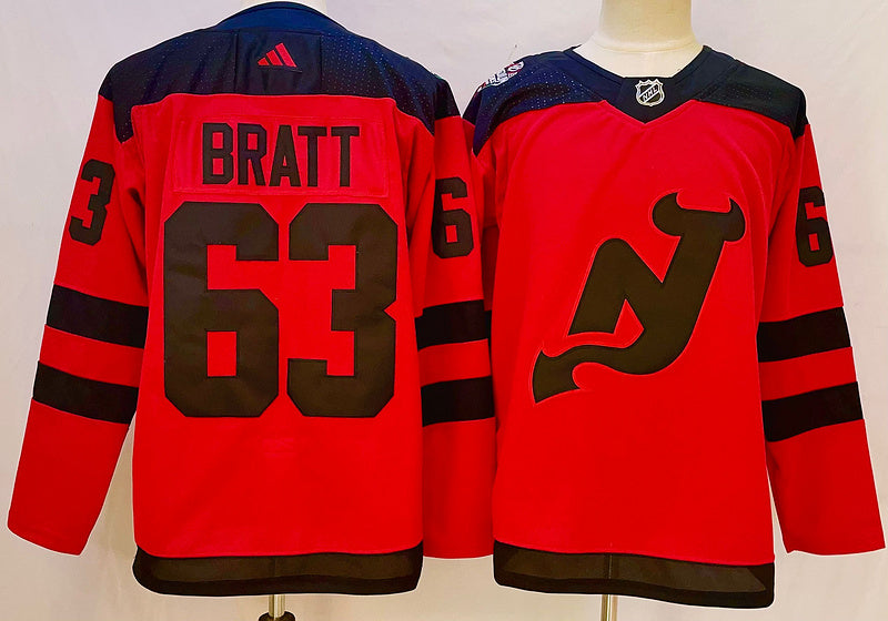 Men's New jersey Devils Jesper Bratt #63 Red Game jersey