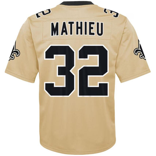 NO.Saints #32 Tyrann Mathieu Player Gold Inverted Game Football Jerseys