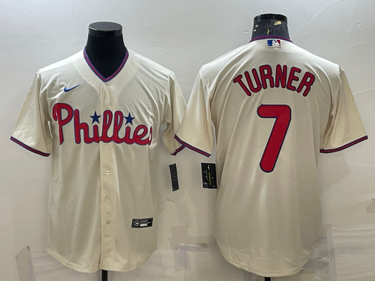 Men's Philadelphia Phillies Trea Turner #7 Beige Replica Player jersey