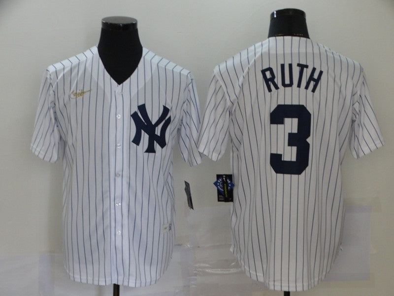 Men's New York Yankees Babe Ruth #3 White Replica Player jersey