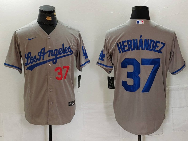 Men's Los Angeles Dodgers Teoscar Hernandez #37 Gray Game jersey