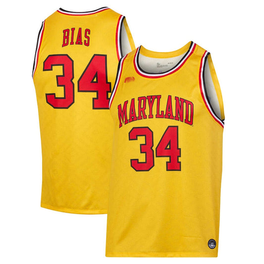 #34 Len Bias Player Gold Maryland Terrapins Replica Basketball Jerseys
