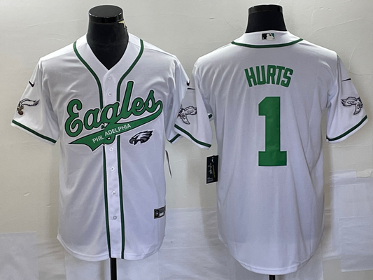 Men's Philadelphia Eagles Jalen Hurts #1 White Game jersey Joint Edition
