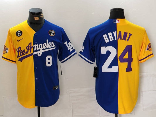 Men's Los Angeles Lakers Kobe Bryant #8-24 Yellow/Royal Replica Player Jersey