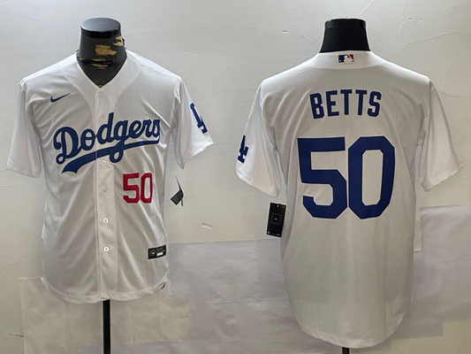 Men's Los Angeles Dodgers Mookie Betts #50 White Replica Player jersey