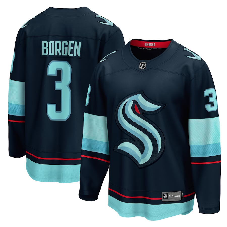 Men's Seattle Kraken Will Borgen #3 Deep Sea Blue Home Breakaway Player jersey