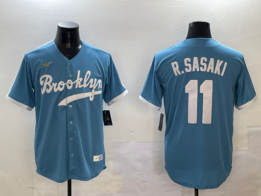 Men's Los Angeles Dodgers Roki Sasaki #11 Light Blue Cooperstown Collection Player jersey
